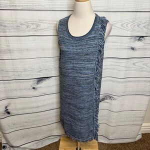 HOLDING HORSES Blue Knit Dress, fringe trim